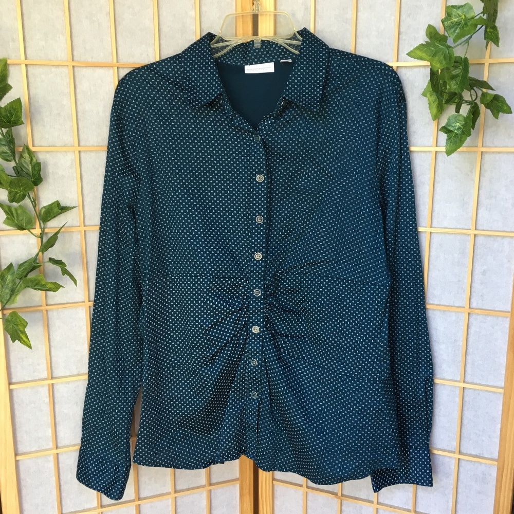 NY&CO Blue Ruched Long Sleeve Button Down Shirt
